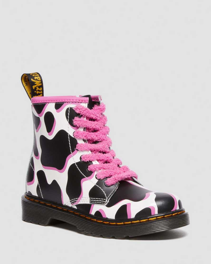 JUNIOR 1460 COW PRINT PATENT LEATHER LACE UP BOOTS